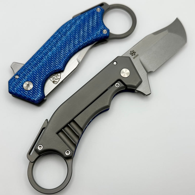Mechforce Knives Jon Graham Collab Ringed Rhino Flipper Blue Carbon Fiber & M390