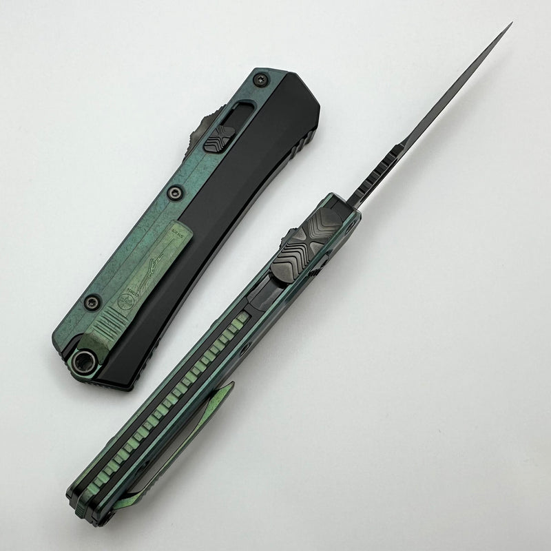 Microtech Glykon DLC Bayonet Part Serrated w/ Antique Green Anodized Accents Signature Series 184-2DLCAG