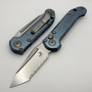 Microtech Marfione Select LUDT Gen III Ice Blue Slab Side Titanium Handles w/ Blue Accents & Stonewash Full Serrated Tanto 1136-12MS11