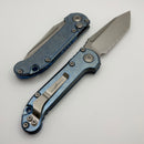 Microtech Marfione Select LUDT Gen III Ice Blue Slab Side Titanium Handles w/ Blue Accents & Stonewash Full Serrated Tanto 1136-12MS11