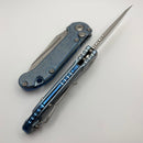 Microtech Marfione Select LUDT Gen III Ice Blue Slab Side Titanium Handles w/ Blue Accents & Stonewash Full Serrated Tanto 1136-12MS11