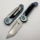 Microtech Marfione Select LUDT Gen III Ice Blue Textured Inlaid Titanium Handles w/ Blue Accents & Stonewash Part Serrated Tanto 1136-11MS12