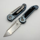 Microtech Marfione Select LUDT Gen III Ice Blue Textured Inlaid Titanium Handles w/ Blue Accents & Stonewash Full Serrated Tanto 1136-12MS12