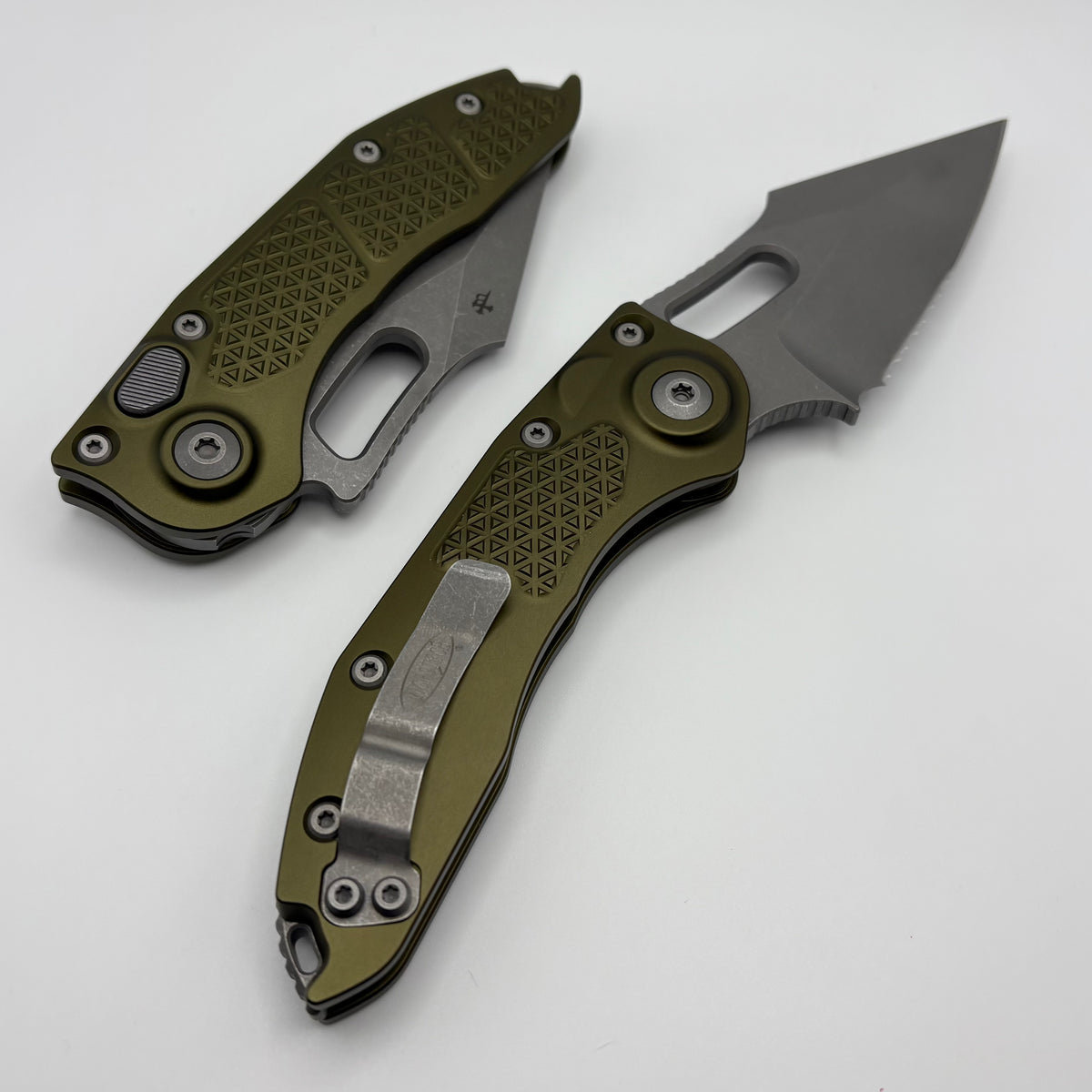 Microtech Borka Stitch Apocalyptic Partial Serrated & OD Green Handles