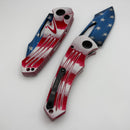 Heretic Knives Pariah M/A Button Lock Red Striped G-10 Handles w/ Spangled Stars MagnaCut H046-STARS-STRIPES