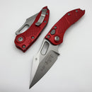 Microtech Borka Stitch Single Edge Stonewash Standard w/ Red Handles 169-10RD