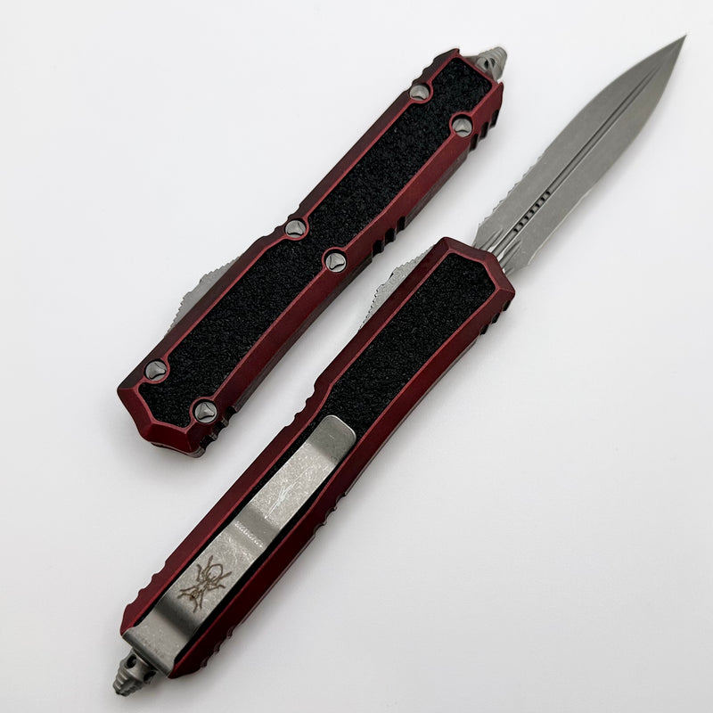 Microtech Makora Weathered Red Double Edge Partial Serrated Apocalyptic Standard w/ Nickel Boron Internals Signature Series 206-11APWRDS