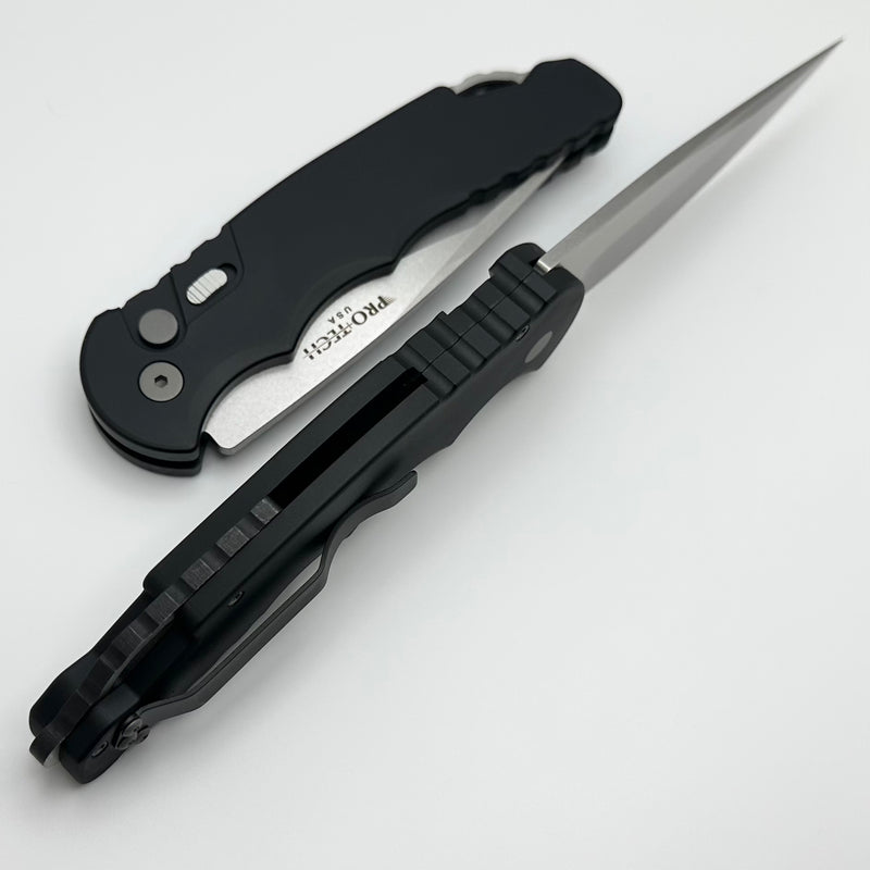 Pro-Tech TR-4 Auto Black Handle w/ Safety & Stonewash/Satin Blade TR-4.1