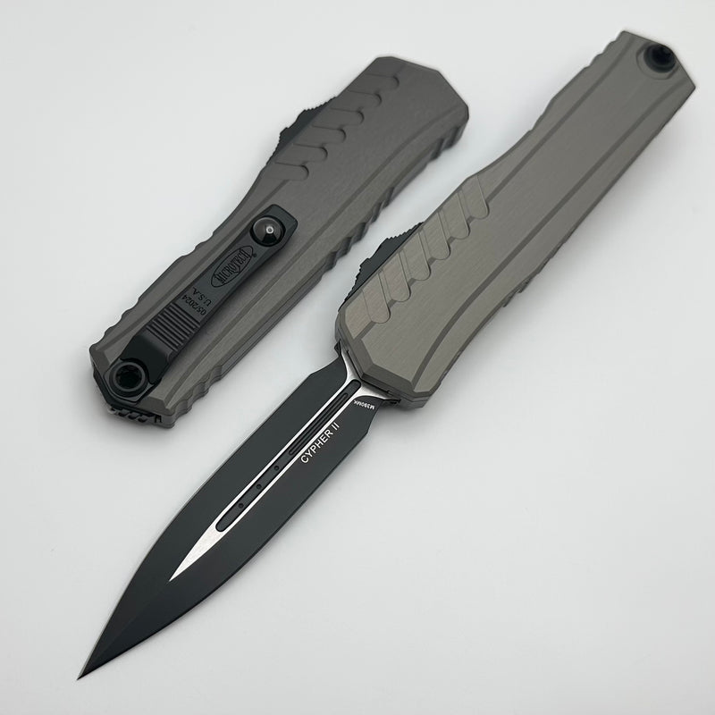 Microtech Cypher II Black D/E w/ Natural Clear Handle 1242-1NC