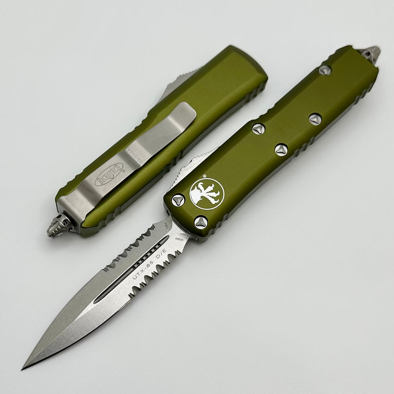 Microtech UTX-85 Double Edge Stonewash Partial Serrated & OD Green 232-11OD