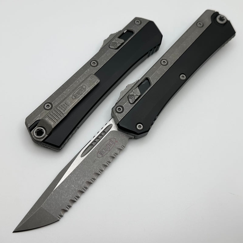 Microtech Glykon Apocalyptic Standard Tanto Full Serrated w/ Bead Blast Overlay 185-12AP