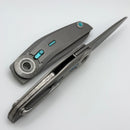 Reate Knives VK-TRON Bead Blast Titanium Handles w/ Crystal Titanium & Blue Accents w/ Darkwash M390
