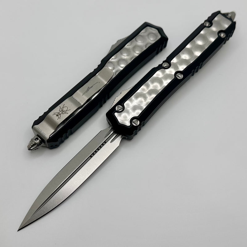 Microtech Makora Black w/ Stonewash Bubble Inlays & Stonewash Double Edge Signature Series 206-10BIS