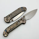Marfione Select Microtech LUDT Ram-Lok w/ Flamed Frag Titanium Handles w/ Blue Accents & Stonewash Drop Point 1135RL-10FRMS4