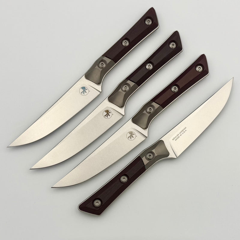 Microtech Steak 4 Piece Set Black Cherry G-10/Titanium Bolster Handle w/ Stonewash M390MK 3600B-10SETBC