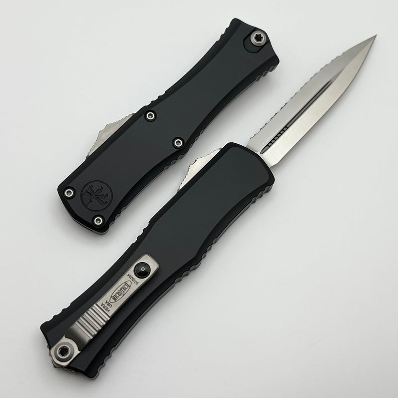 Microtech Knives Mini Hera Satin D/E Full Serrated  M390MK w/ Black Handle 1702M-6