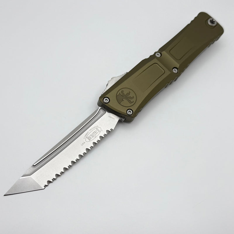 Microtech Knives Combat Troodon Gen III Stonewash F/S Tanto w/ OD Green Handle 1144-12OD