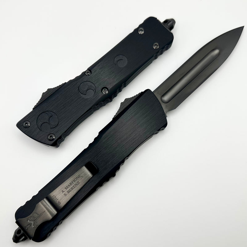 Marfione Custom Knives & Borka Blades Combat Troodon O-YARI DLC Rock Grind Chisel Single Edge w/ Carbon Fiber Button