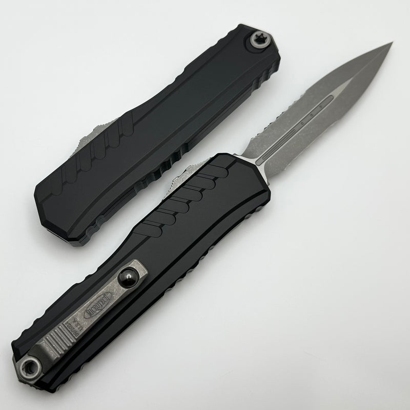 Microtech Cypher II D/E Partial Serrated Apocalyptic w/ Black Handle 1242-11AP