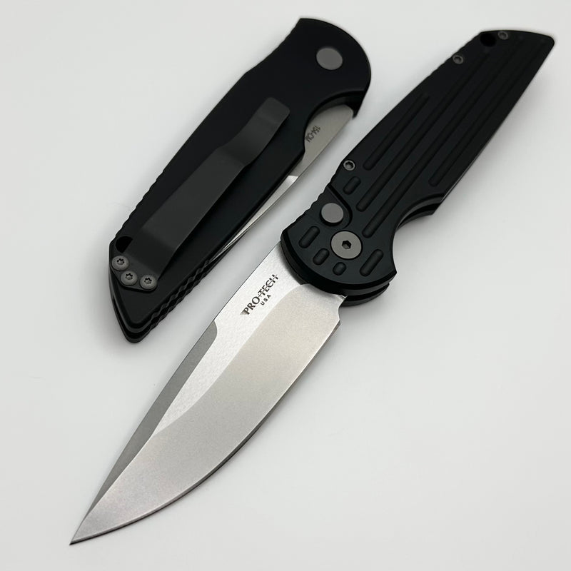 Pro-Tech TR-3 Black Grooved Handle & Stonewash 154-CM Blade TR-3 SW