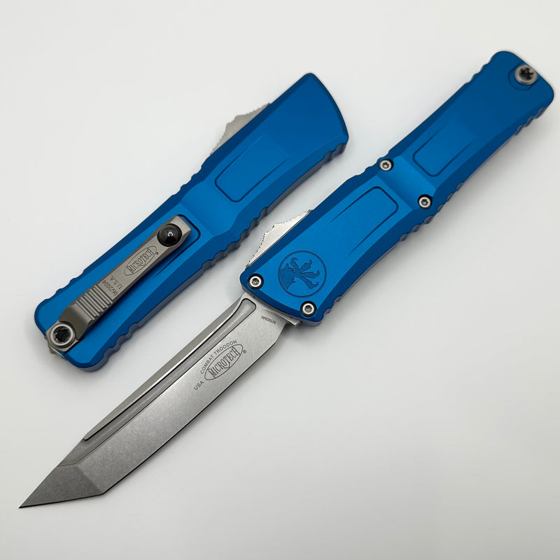 Microtech Knives Combat Troodon Gen III Stonewash Tanto w/ Blue Handle 1144-10BL