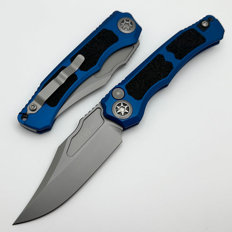 Heretic Knives Wraith Auto V4 Blue Handle w/ Grip Inlays & Bead Blast Bowie MagnaCut Blade H002-3A-BLU