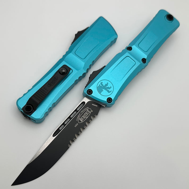 Microtech Knives Combat Troodon Gen III Black Partial Serrated S/E w/ Turquoise Handle 1143-2TQ