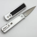 Pro-Tech Godson Silver Aluminum Handles w/ Cross Cut Carbon Fiber Inlay & Satin 20CV 7210-Silver Crosscut 20CV