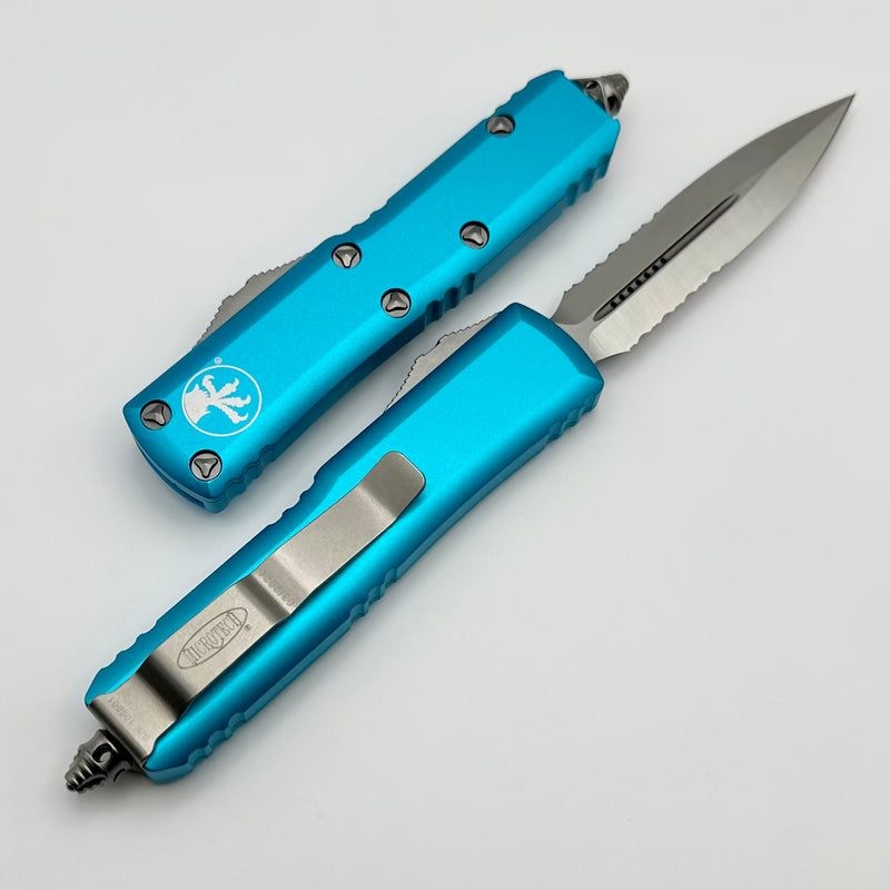 Microtech UTX-85 Double Edge Satin Partial Serrated & Turquoise 232-5TQ