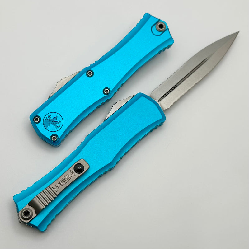 Microtech Knives Mini Hera Stonewash Partial Serrated Double Edge M390MK w/ Turquoise Handle 1702M-11TQ