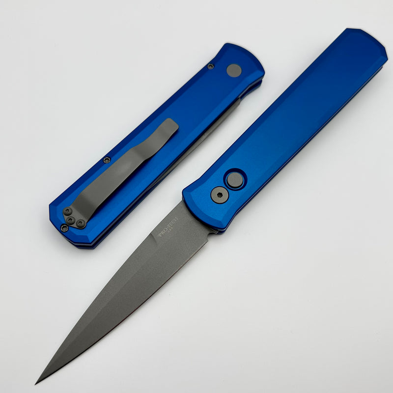 Pro-Tech Godfather w/ Blue Handle & Blasted 154-CM Blade 920-BLUE