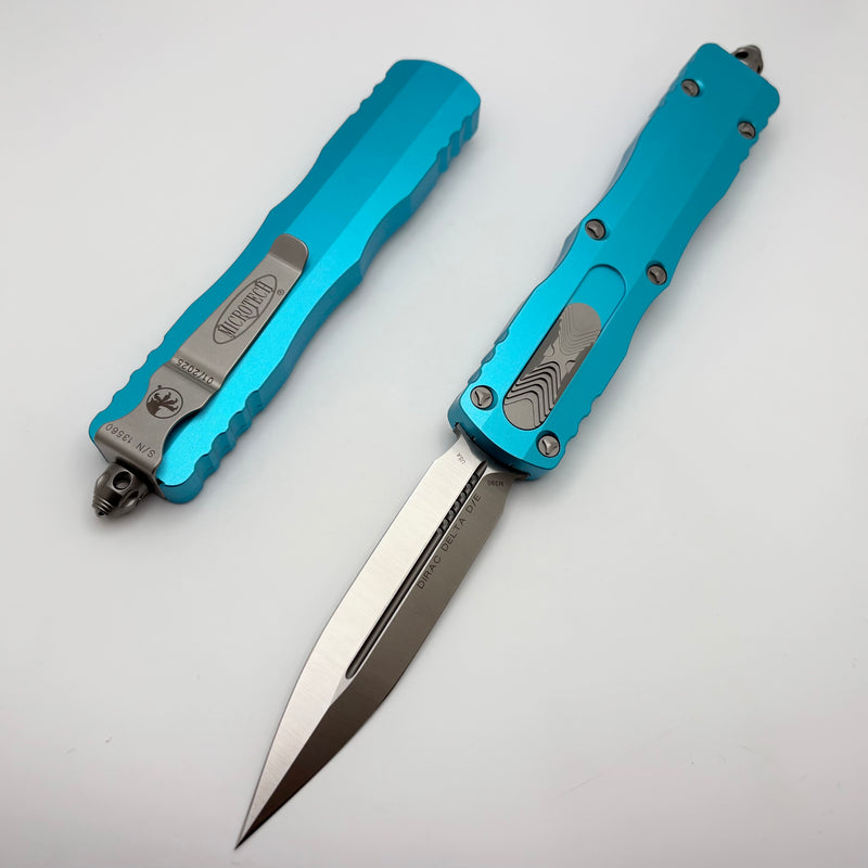 Microtech Dirac Delta D/E Satin w/ Turquoise Handles 227-4TQ