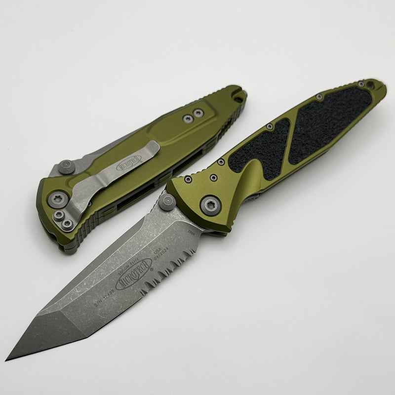 Microtech Socom Elite Manual Tanto Apocalyptic Partial Serrated & OD Green 161-11APOD