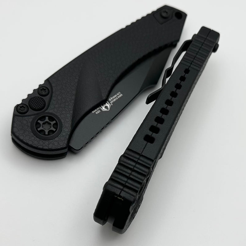 Heretic Knives Mini Pariah Auto Tactical Black Polymer Handles w/ Black Tanto MagnaCut H055-4A-T