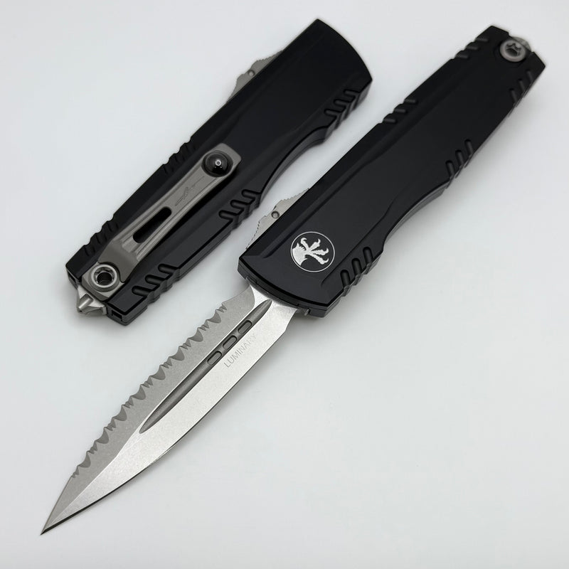 Microtech Luminary Black Handle w/ Tritium Inlaid Slider & Full Serrated D/E M390MK Signature Series 1270-12S