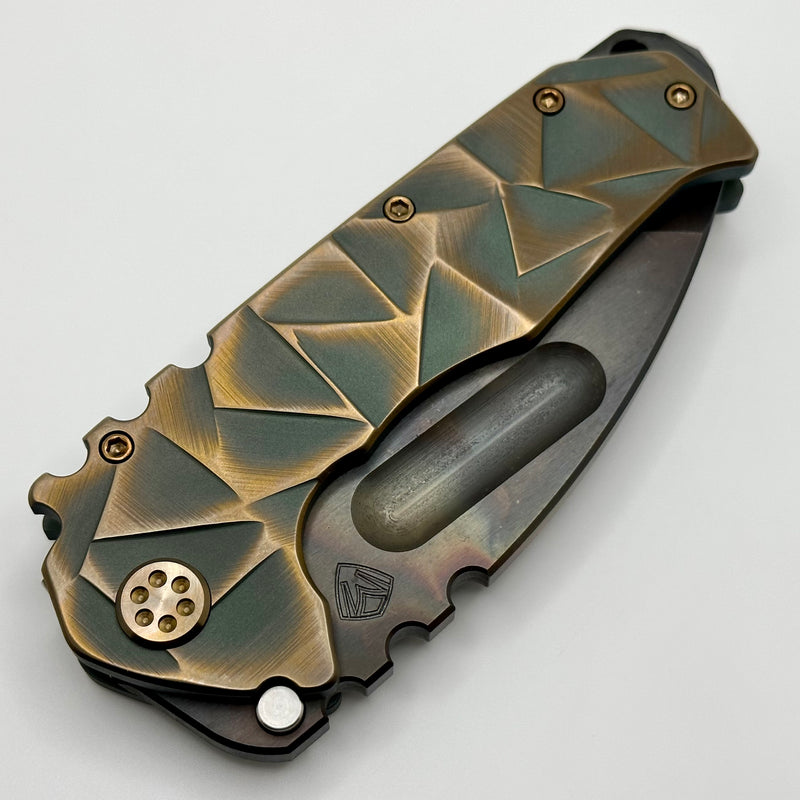 Medford Knife Praetorian TI S35 Vulcan Tanto & Bead Blast/Cement Brushed/Bronze Stained Glass Sculpting w/ Bronze Hardware/Clip