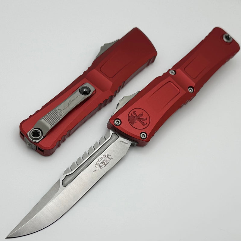 Microtech Knives Combat Troodon Gen III Stonewash Interceptor w/ Red Handle Signature Series 1217-10RDS