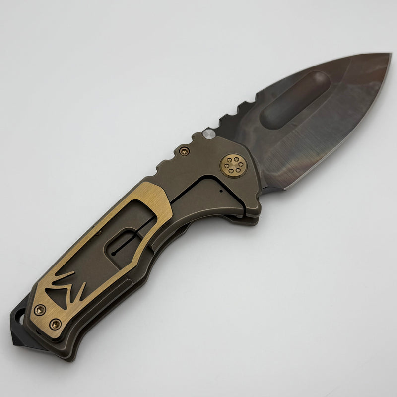 Medford Knife Praetorian TI Vulcan S35VN Drop Point & Old School Bronze Contoured Handles w/ Bronze Hardware/Clip