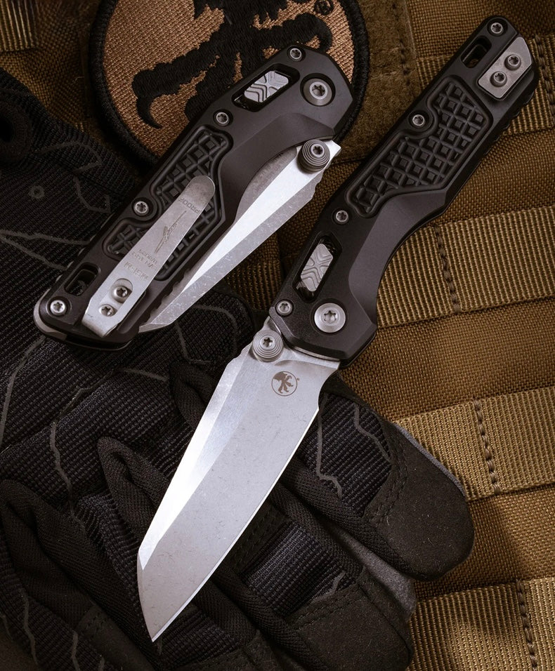 Microtech MSI RAM LOK Mini Proof Run Black Frag Aluminum Handles w/ Stonewash M390MK 210M-10FRSPR