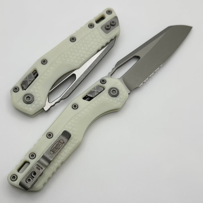 Microtech Knives MSI RAM LOK White Polymer Injection Molded & Apocalyptic Partial Serrated M390MK 210T-11APPMWH