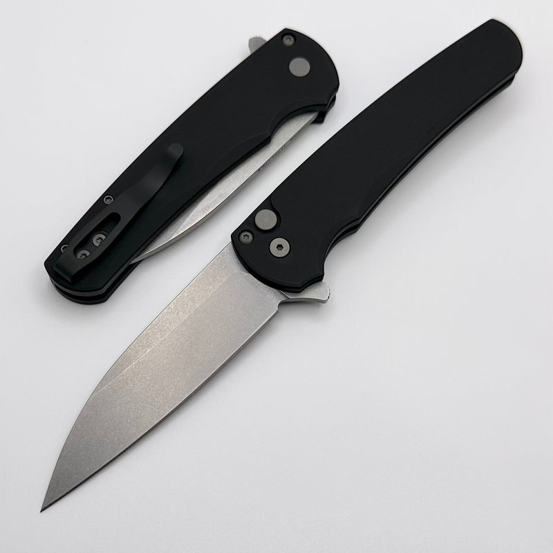 Pro-Tech Malibu Smooth Black Handle & Stonewash MagnaCut Wharncliffe Blade 5301