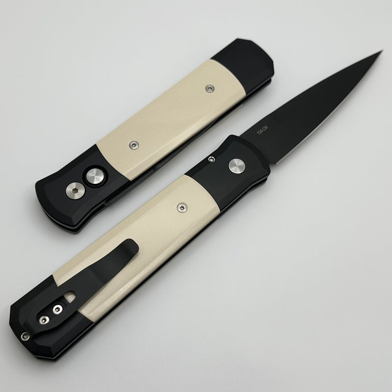 Pro-Tech Godfather Tuxedo Black Handles w/ Micarta Inlays & Black 154-CM Blade 952