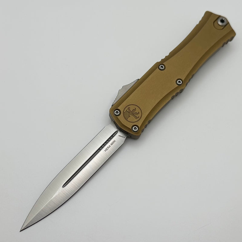 Microtech Knives Mini Hera Satin Double Edge M390MK w/ Tan Handle 1702M-4TA