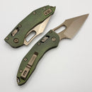 Microtech Marfione Select Manual Stitch RAM LOK Antique Green Titanium Handles & Bronze Full Serrated M390MK 169RL-15MS1