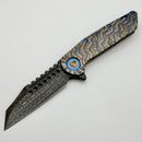 Marfione Custom Knives Warhound Flamed Barked Titanium w/ Blue Ti Hardware & Vegas Forge Stainless Reptilian Damascus Pattern