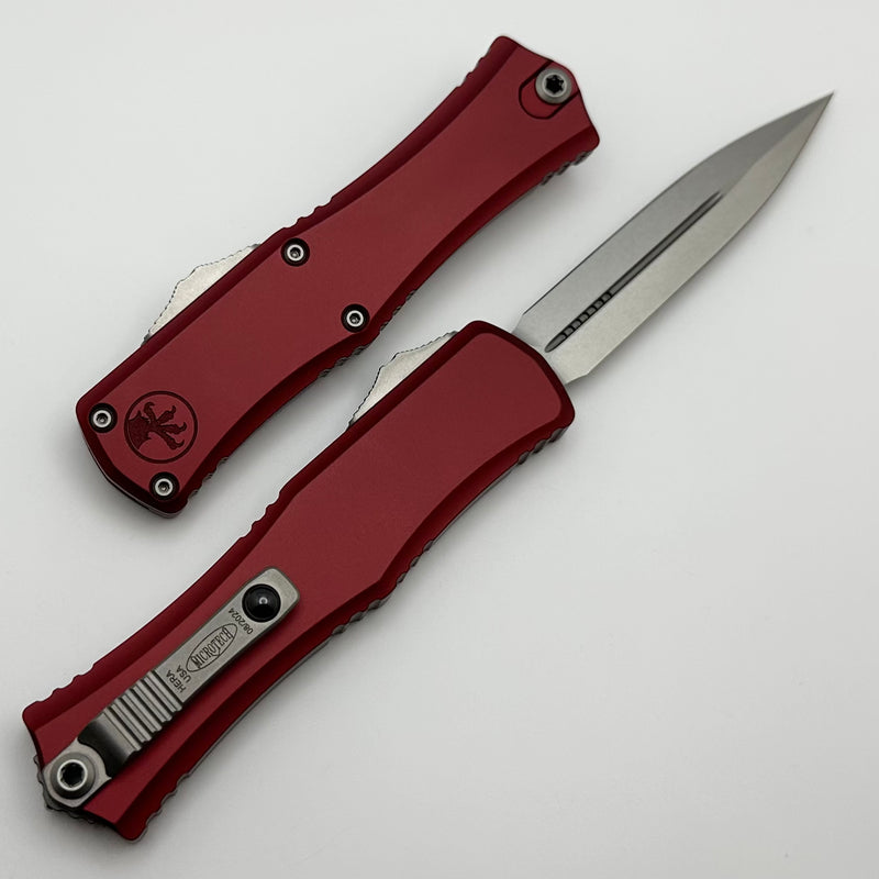 Microtech Knives Mini Hera Stonewash Double Edge M390MK w/ Merlot Handle 1702M-10MR