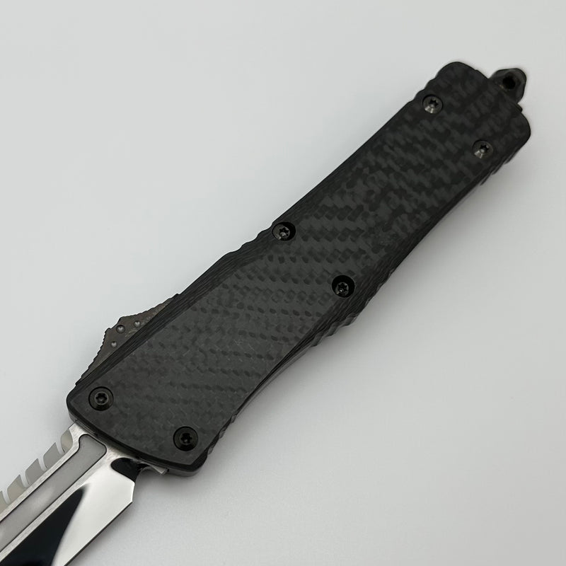 Marfione Custom Knives Combat Troodon Interceptor Mirror Polish w/ Carbon Fiber Top Handle & DLC Titanium Hardware