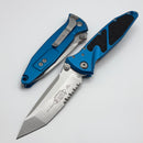 Microtech Socom Elite Manual Tanto Stonewash Partial Serrated & Blue Handles 161-11BL
