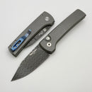 Pro-Tech Ramon Chavez Scapegoat Compact Auto Prototype Stainless Handle w/ Black Lip Pearl Button & Vegas Forge Ladder Damascus