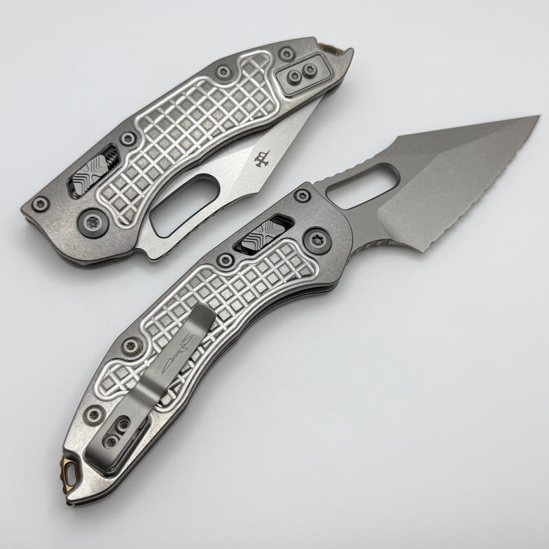 Microtech Marfione Select Manual Stitch RAM LOK Titanium Frag Handles & Full Serrated Stonewash M390MK w/ Double Vapor Blast & Bronze Accents 169RL-12FRMS1